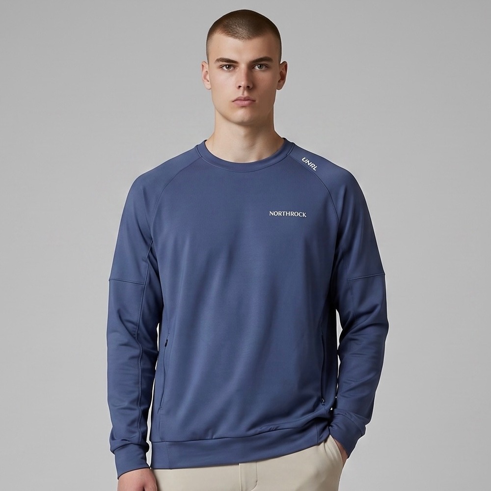 UNRL Crossover Crewneck Sweatshirt Mens L Blue Performance Pullover Golf Pockets
